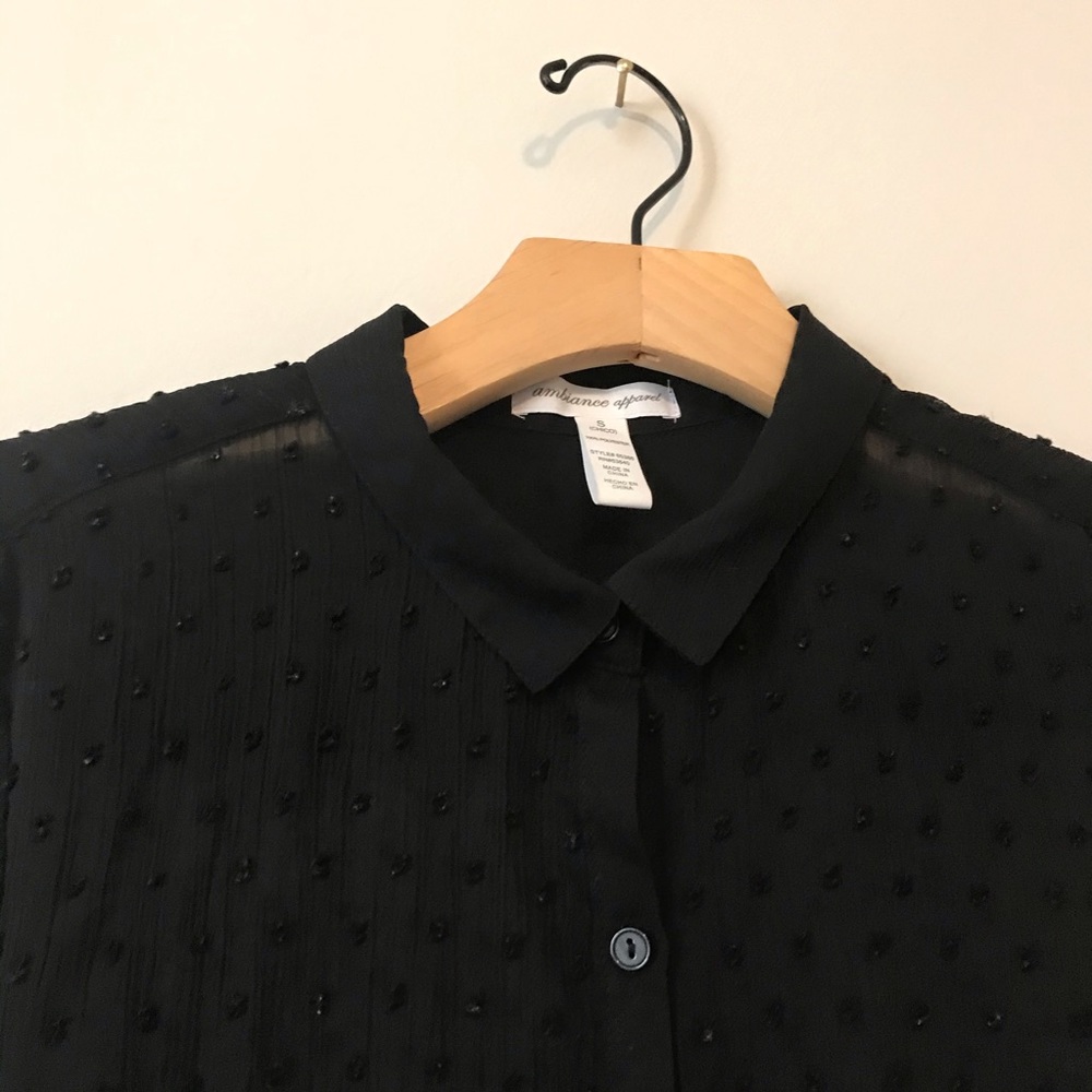 Ambiance Apparel see through sheer blouse polkadot - Picture 4 of 9